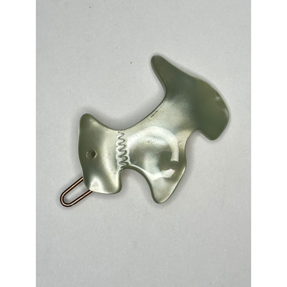 Vintage Scottie Dog Hair Barrette France Pearlescent Green Terrier